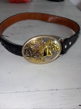 Cowboy belt large silver gold buckle size 26 fits 26” waist S/XS
